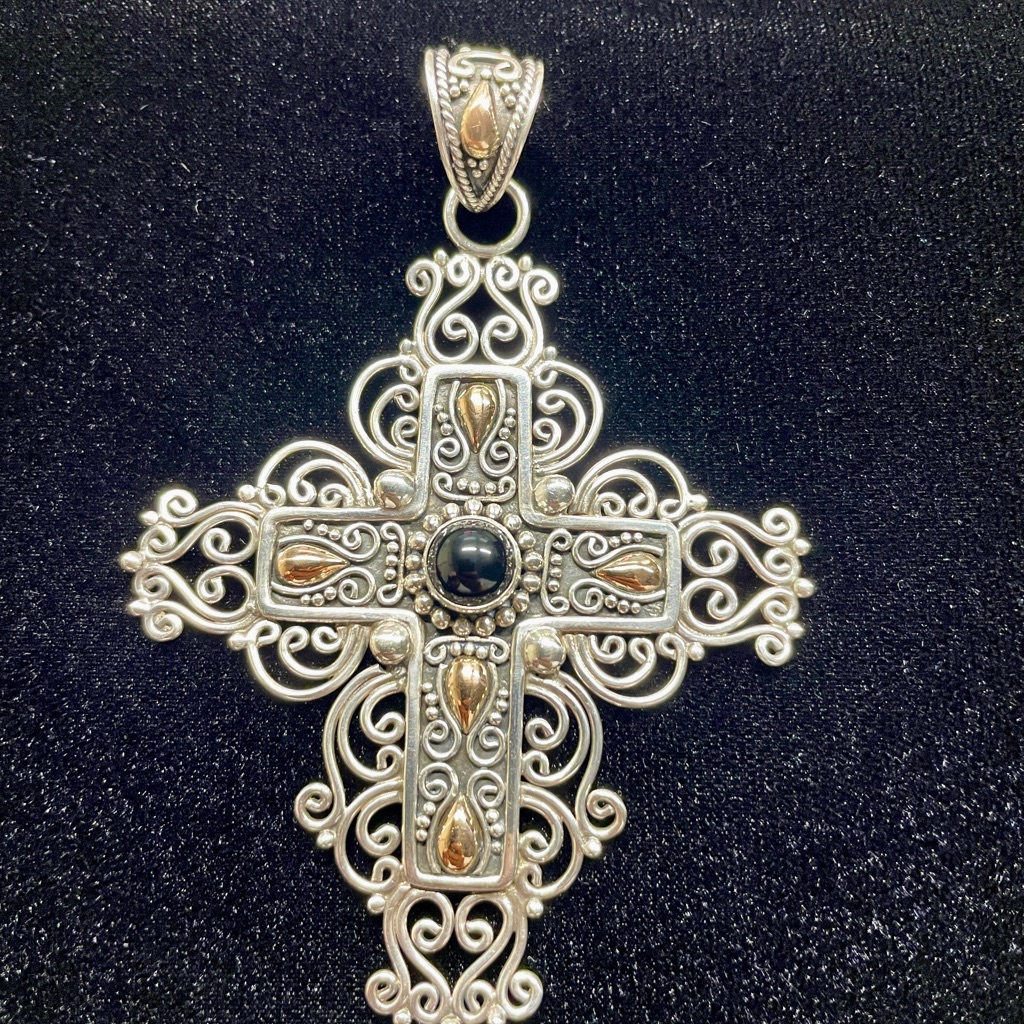 925 Silver And 18k Gold Cross Pendant Vintage 2004